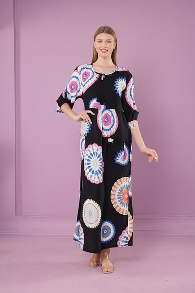mervemoda Γυναικείο μακρύ φόρεμα βισκόζης - γιακάς και τσέπες