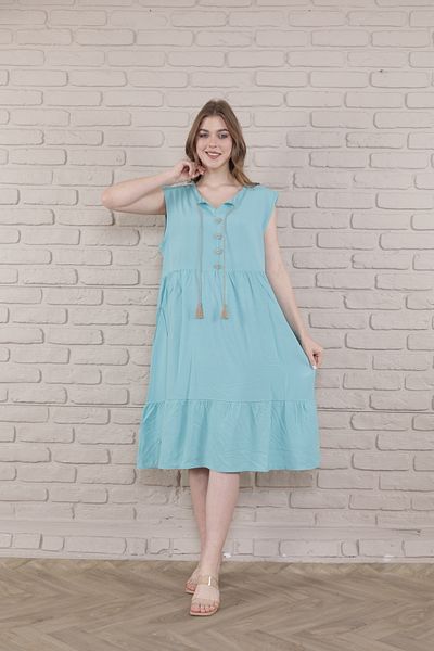 mervemoda γυναικείο μανίκι μπροστινό διακοσμητικό κουμπί κοντό υφαντό φόρεμα βισκόζης