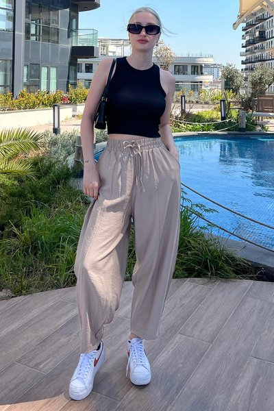 Madmext Ekru Beli Lastikli Balon Pantolon Mg1841