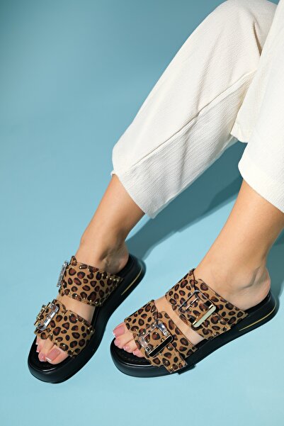 LuviShoes Papuci de damă ZLEY, negru, galben, cu model, cu cataramă transparentă