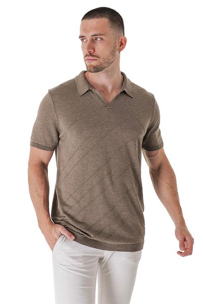CHUBA Men's Polo Neck Knit Detailed Cotton Thin Sports Knitwear T-shirt Mink 23s2010