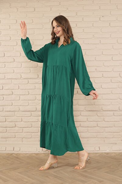 mervemoda Women's long sleeve plus size woven dress