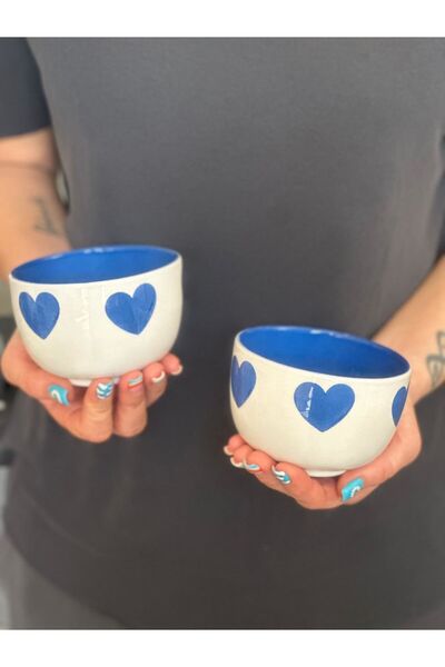 MeGgDecor 2-PIECE FILLED INNER NAVY BLUE HEARTED FRAME BOWL