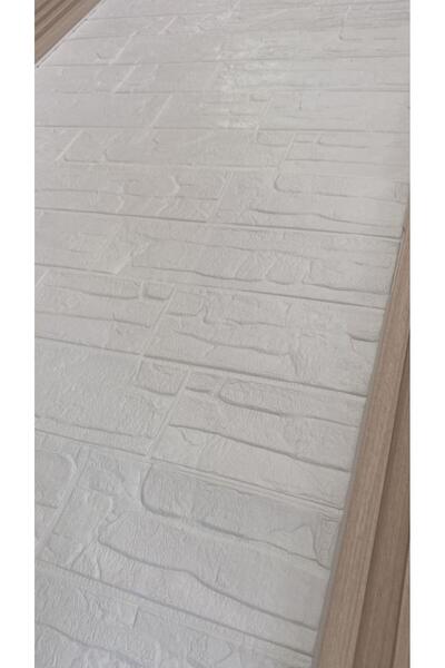 Renkli Duvarlar 70x70cm 1 Adet Yapışkanlı Pratik Naturel Kayrak Desen Beyaz Karavan Salon Duvar Kağıdı Paneli NW170