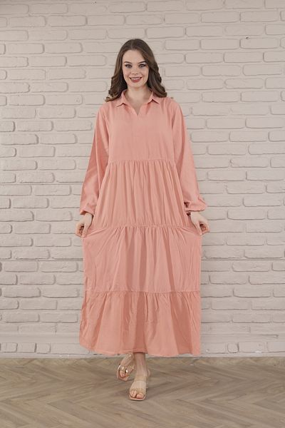 mervemoda Γυναικείο μακρυμάνικο υφαντό φόρεμα plus size