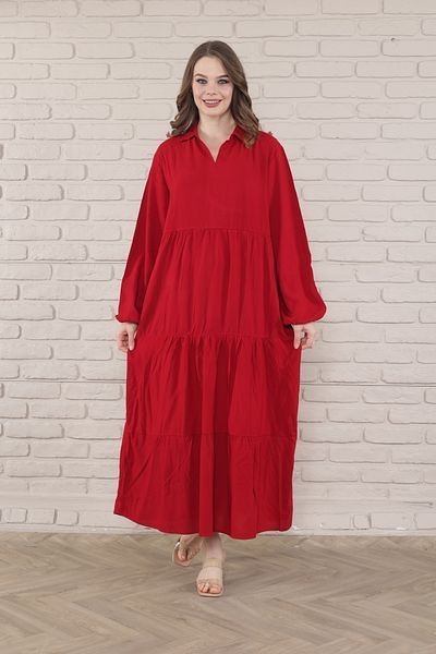 mervemoda Women's long sleeve plus size woven dress