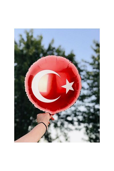Parti dolabı 10 Pieces Turkish Flag Round Flag Foil Balloon 18 Inc 45cm 23 April 19 May