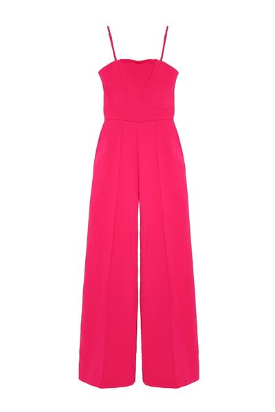Quzu Pocket Detailed Wide Leg Jumpsuit Fuchsia