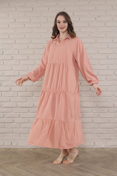 mervemoda Γυναικείο μακρυμάνικο υφαντό φόρεμα plus size