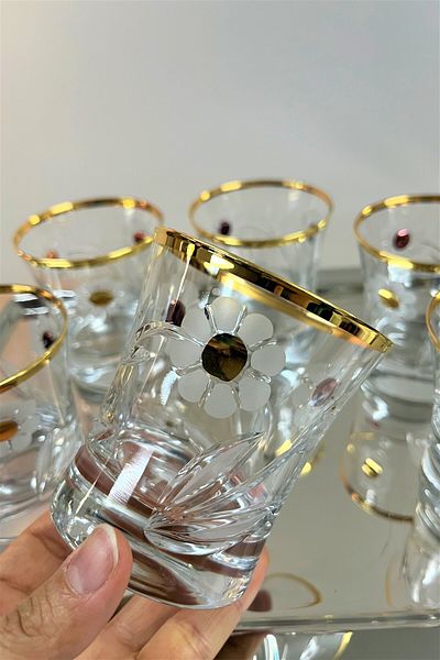 DECOSTYLE Clover Gold Azur Water Cup - 240Cc 6-Piece Decorated Pasabahce Set
