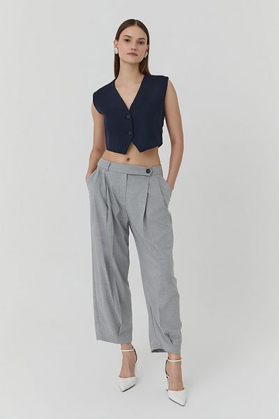 Quzu Κουμπί Λεπτομερές κοντό γιλέκο μπουφάν Navy Blue