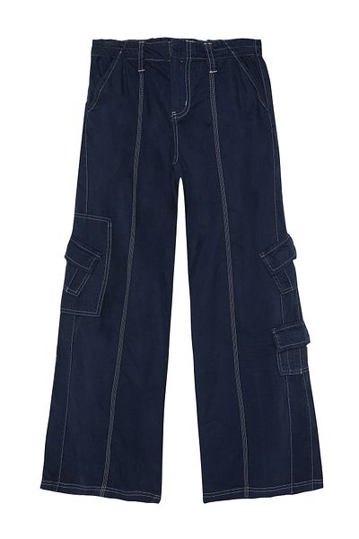 Quzu Mini Pocket Detailed Cargo Trousers Navy Blue