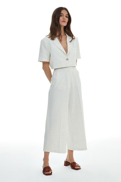 Quzu Linen Trousers - Bone with Clamp Detail