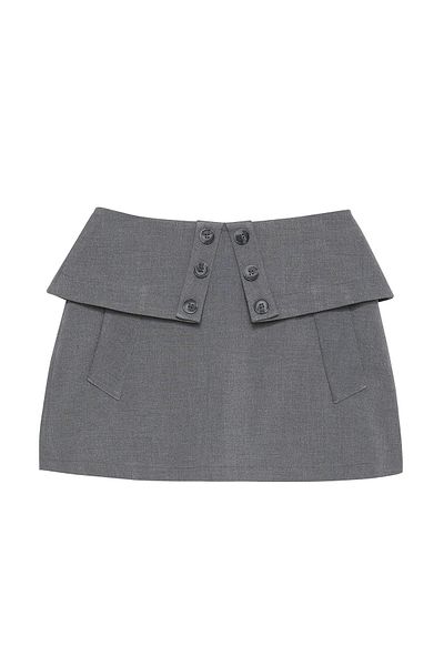 Quzu Button Detailed Mini Skirt Gray