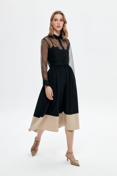 Quzu Πουκάμισο Organza Crop Μαύρο