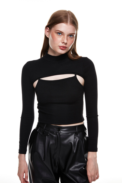 Quzu Two Piece Knitwear Blouse Black