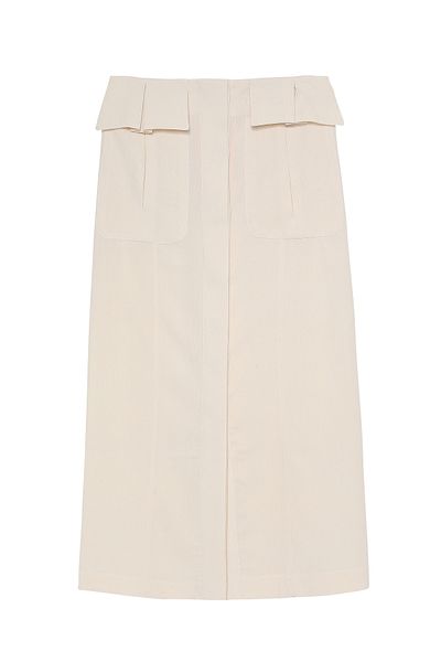 Quzu Pocket Detailed Midi Skirt Beige