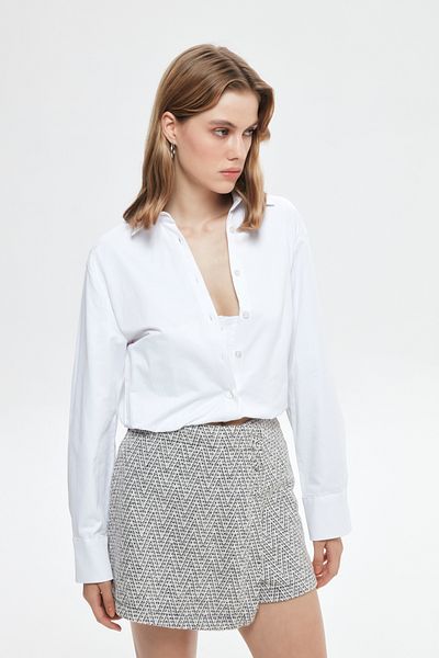 Quzu White Shirt with Underwire Waist Detail