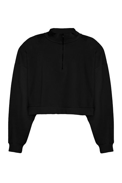 Quzu Zipper Detailed Crop Sweatshirt Black