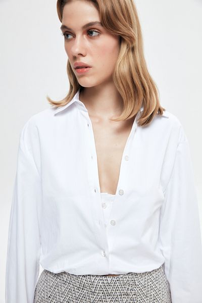 Quzu White Shirt with Underwire Waist Detail