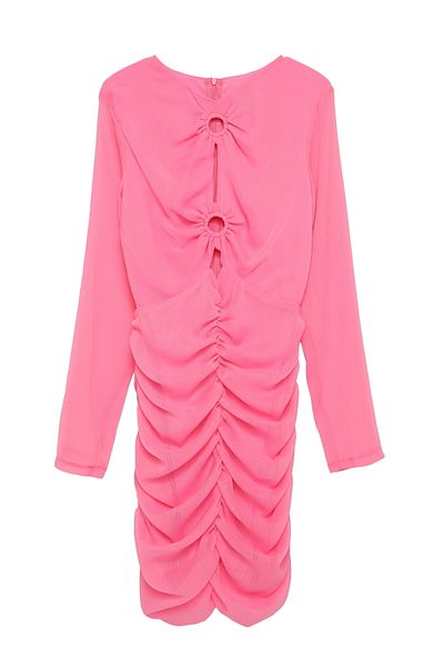 Quzu Hoop Neckline Gathered Mini Dress Pink