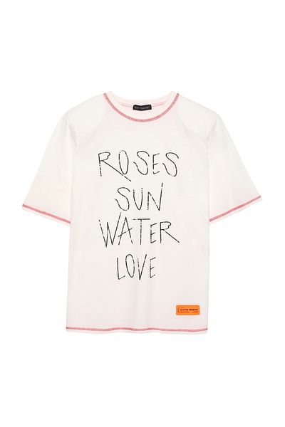 Quzu Stitching Detailed Padded Printed T-Shirt Ecru