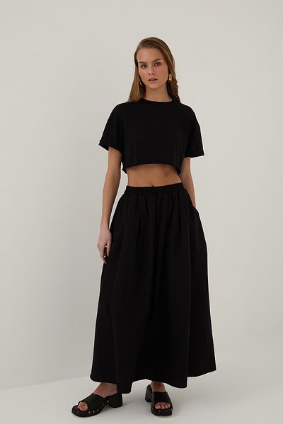 Quzu Pocket Detailed Voluminous Skirt Black