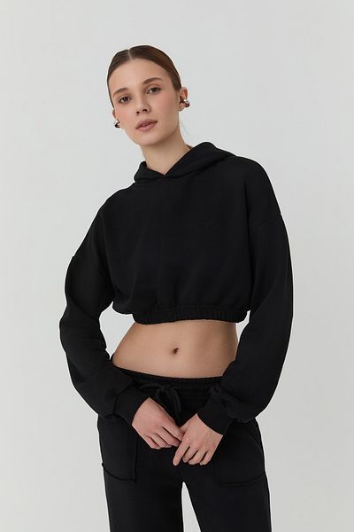 Quzu Hooded Crop Sweatshirt Black
