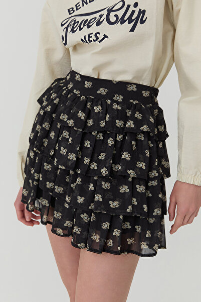 Quzu Fustă mini cu modele, stratificată, neagră