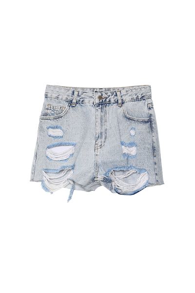 Quzu Pantaloni scurți mini din denim cu detalii rupte, albastru deschis