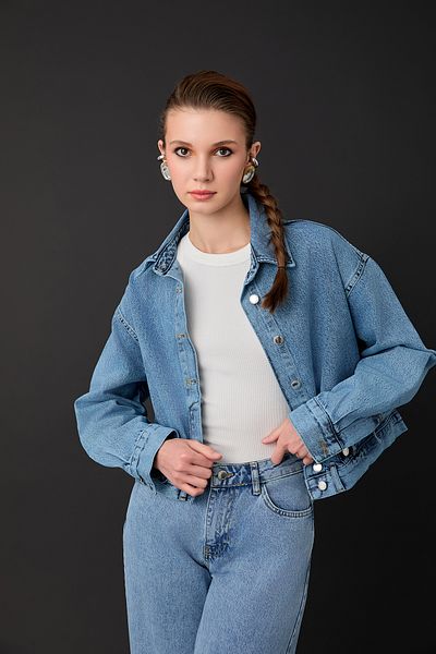 Quzu Jachetă Denim Detaliată Curea Albastră
