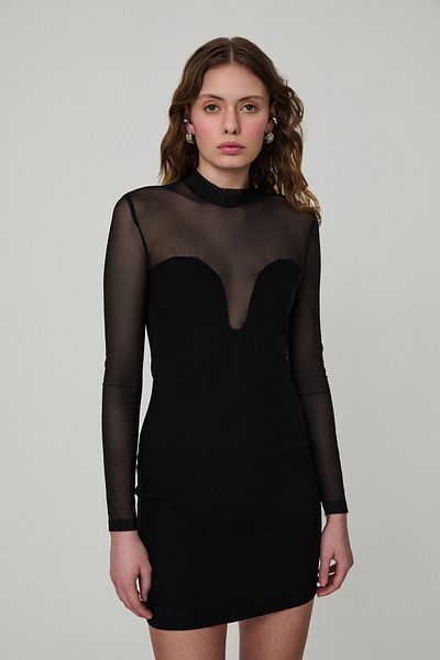 Quzu Rochie Mini Transparenta Detaliata Neagra