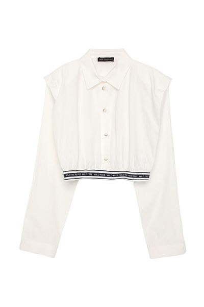 Quzu Padded Crop Shirt with Elastic Waist Ecru