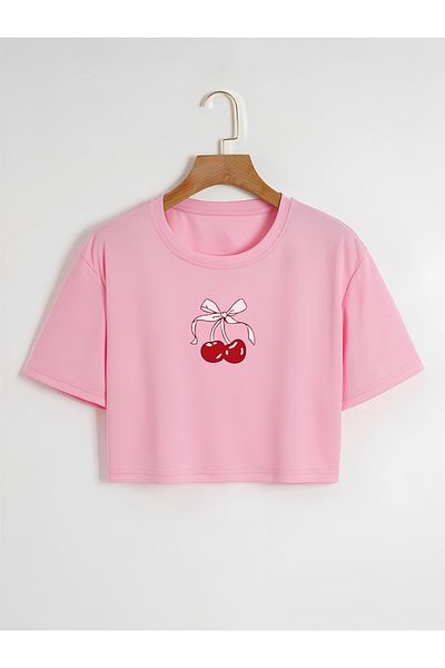 Mad&Calf Γυναικείο μπλουζάκι με στάμπα 8 Ball Cherry Oversize Crop