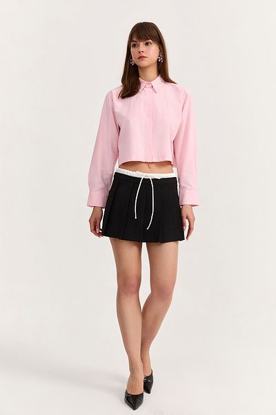 Quzu Boxer Detailed Pleated Mini Shorts Skirt Black