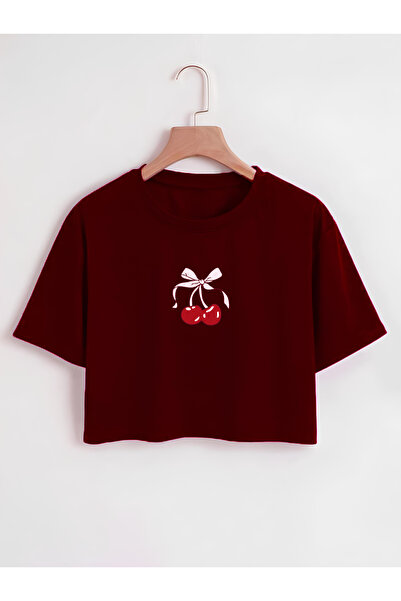 Mad&Calf Дамска тениска с щампа от череши, голям размер