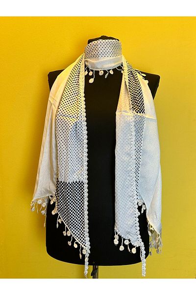 Gönülden Tasarım TULY FABRIC SATIN POINTED SCARF SHAL 160X30 CM White