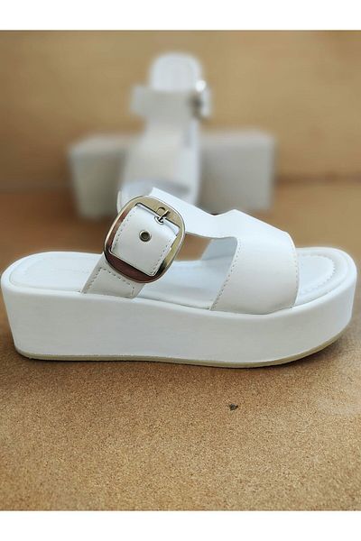 L&L High Platform Sole White Daily Women's Slippers