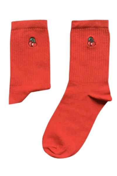 mottomia Cherry Figure Embroidered Unisex Summer Fruity Micro Flexible Fabric Sports Socks