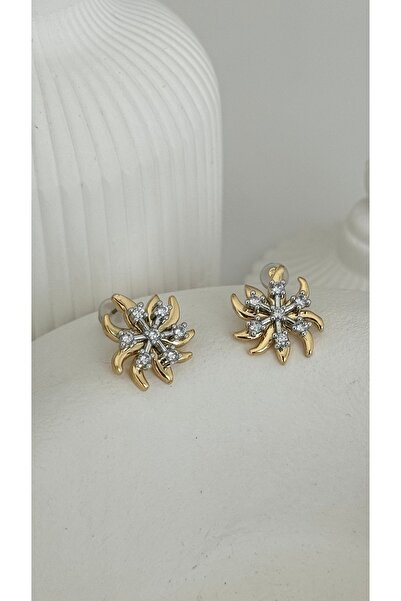 Vi store Minimal Taşlı Çiçek Küpe