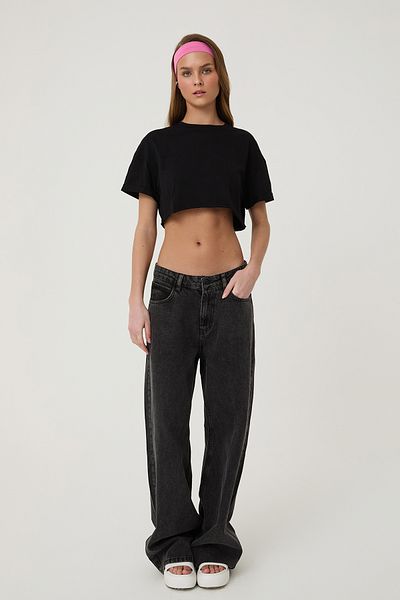 Quzu High Waist Wide Leg Jeans Anthracite