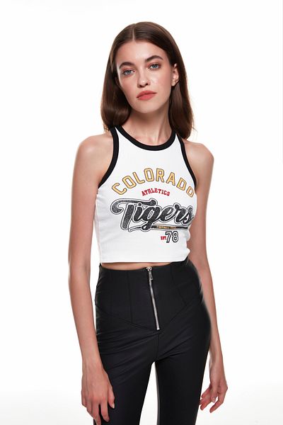 Quzu طباعة مفصلة Crop Athlete Ecru
