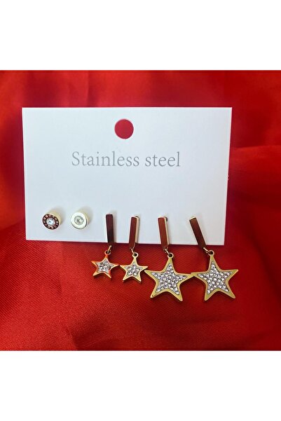 Çelik Arya Jewelry Kadın 316l Gold Kadın Çoklu Yıldız Sembol Küpe