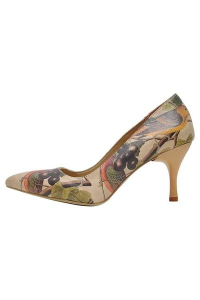 Dogo Stiletto de damă din piele vegană bej - Design Carving Bird