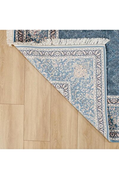 Halıcızade Makine Dokuma ipek Çerçeve Desenli Klasik Lacivert Halı