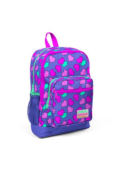 Yaygan Coral High Kids Heart Patterned Four-Compartment School Backpack 23463