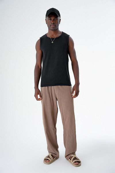 CHUBA Ανδρικό Stretchy Crew-Neck Stretchy And Knit Textured Sleeveless Tricot Tank Top Μαύρο 24S269