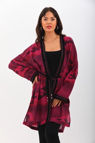 marecaldo Yazlık Kadın Giyim Modası Klasik Kimono Modeli Onda Fuşya desen