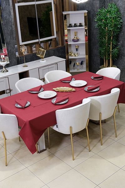 sevilya Dream 8 Piece Table Cloth Set (Salon Table Cloth, Runner, 6-Piece Napkin)