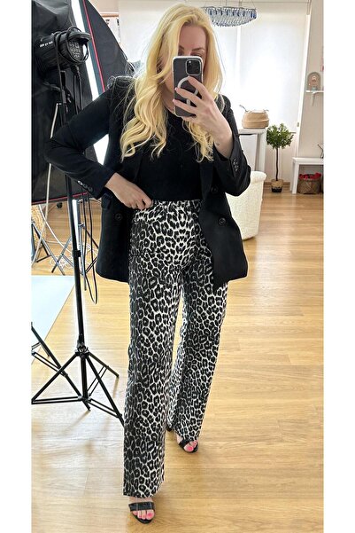 Modaonna بنطال جينز بالازو بنقشة الفهد